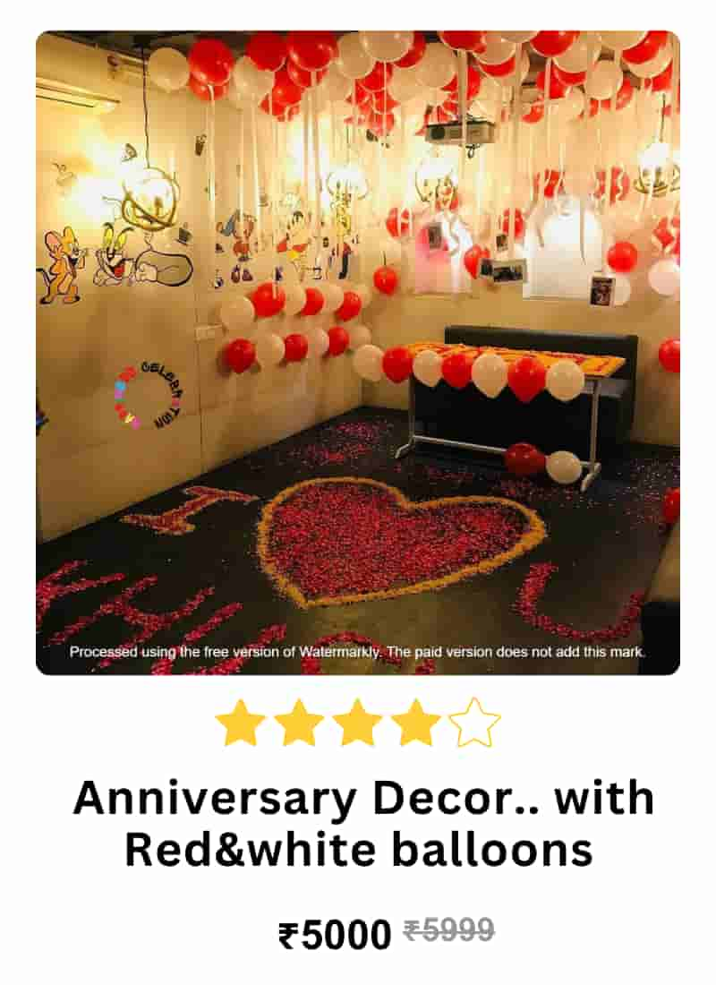 Anniversary decoration with red and white balloons